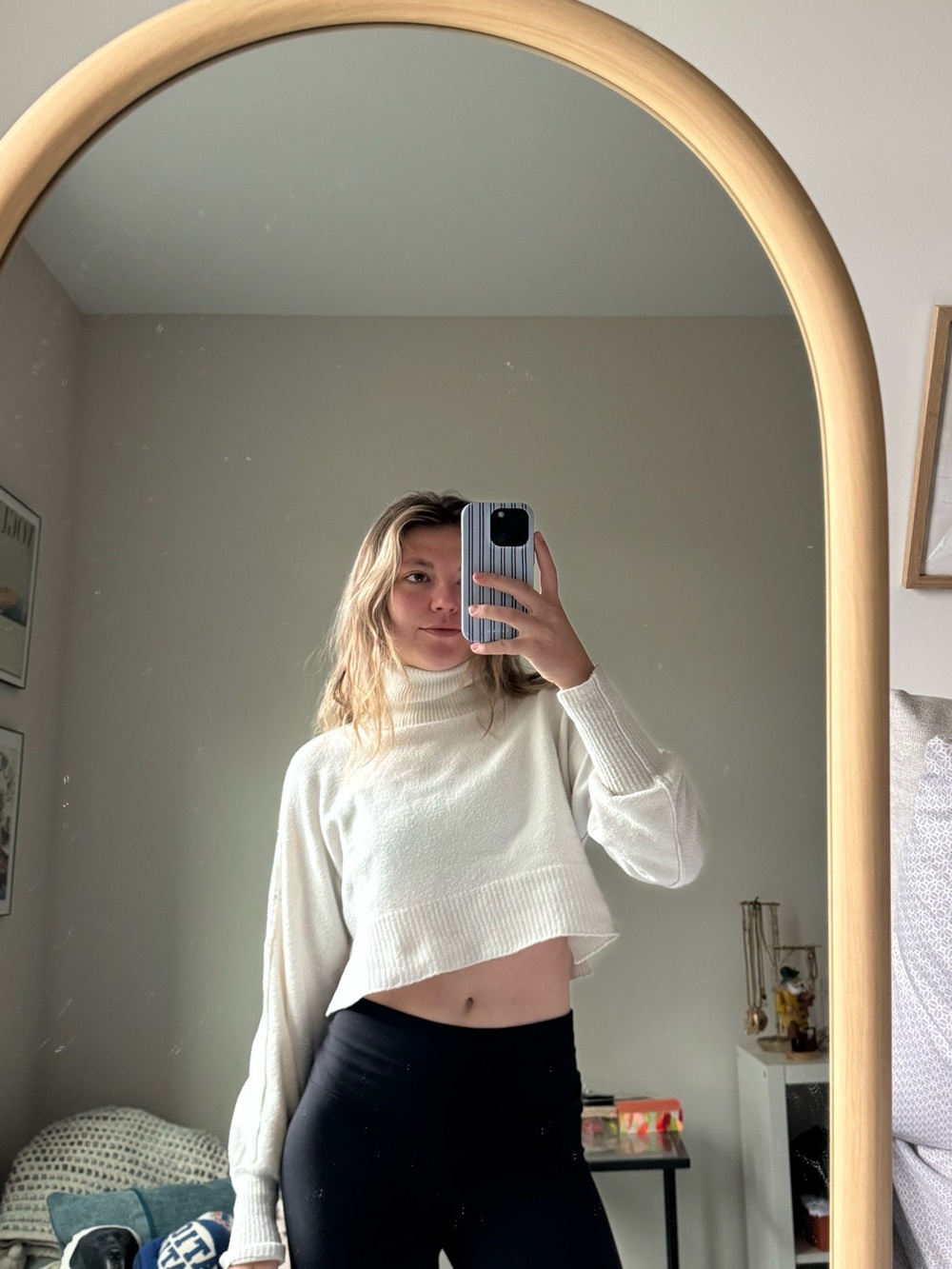 Cropped Turtleneck Sweater Top in Cream - Women